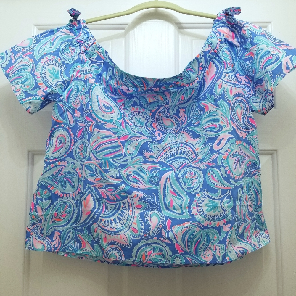 Lilly Pulitizer NWT Tamara Top Zanzibar Blue Fish Kiss